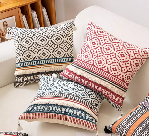 Modern Square Pillows for Couch, Contemporary Pillow Covers, Oriental Decorative Throw Pillows for Bedroom, Bohemian Decorative Sofa Pillows-LargePaintingArt.com