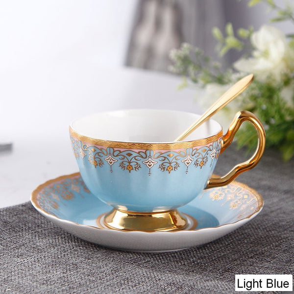 Unique British Tea Cup and Saucer in Gift Box, Pink Blue White Porcelain Tea Cup Saucer Set, Elegant British Ceramic Coffee Cups for Traditional Afternoon Tea-LargePaintingArt.com