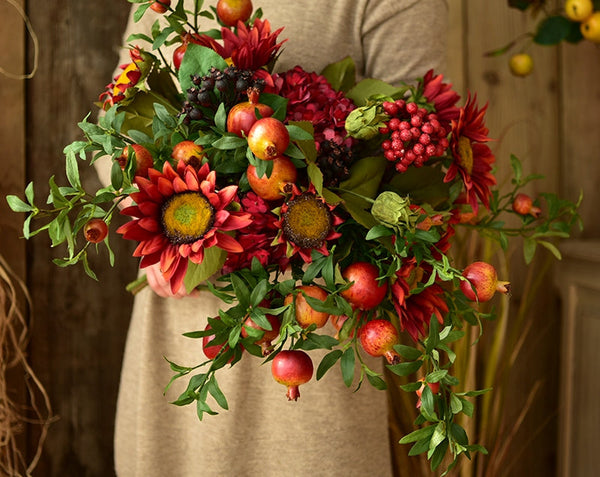 Beautiful Flower Arrangement for Home Decoration, Large Bunch of Pomegranate Branch, Table Centerpiece, Real Touch Artificial Floral for Dining Room-LargePaintingArt.com
