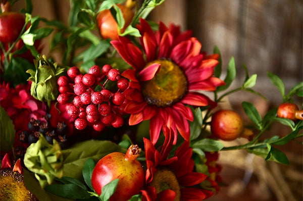 Beautiful Flower Arrangement for Home Decoration, Large Bunch of Pomegranate Branch, Table Centerpiece, Real Touch Artificial Floral for Dining Room-LargePaintingArt.com