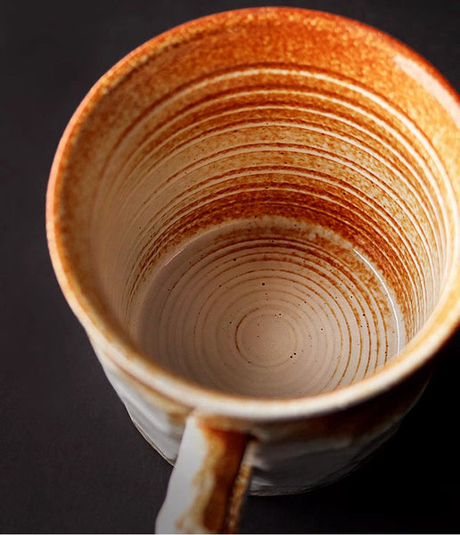 Modern Handmade Pottery Coffee Cup, Creative Brown White Black Blue Ceramic Coffee Mugs, Large Unique Tea Cup, Large Capacity Coffee Cups-LargePaintingArt.com