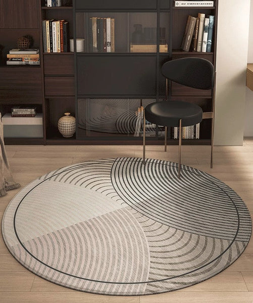 Circular Area Rugs for Bedroom, Modern Rugs for Dining Room, Abstract Contemporary Round Rugs under Chairs, Geometric Modern Rugs for Living Room-LargePaintingArt.com