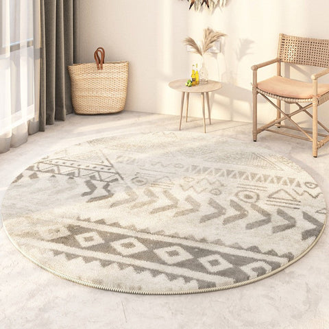 Geometric Modern Rugs for Bedroom, Modern Round Rugs under Coffee Table, Circular Modern Rugs under Sofa, Abstract Contemporary Round Rugs-LargePaintingArt.com