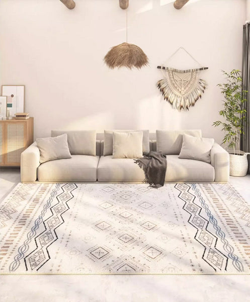 Washable Bathroom Runner Rugs, Morocco Contemporary Rug Ideas for Living Room, Modern Runner Rugs Next to Bed, Large Modern Rugs for Dining Room-LargePaintingArt.com
