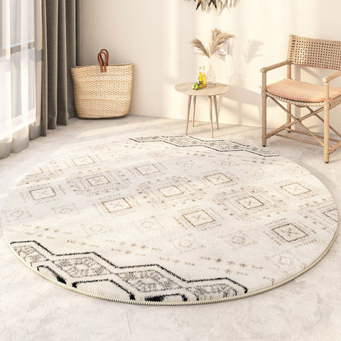 Thick Circular Modern Rugs under Sofa, Geometric Modern Rugs for Bedroom, Modern Round Rugs under Coffee Table, Abstract Contemporary Round Rugs-LargePaintingArt.com
