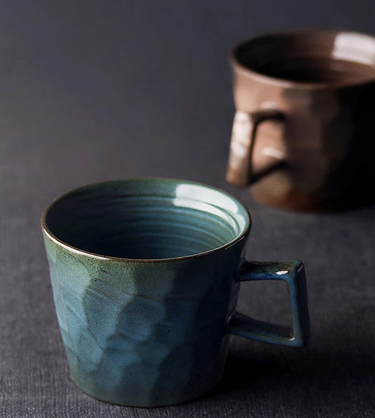 Large Capacity Coffee Cups, Modern Handmade Pottery Coffee Cup, Large Unique Tea Cup, Creative Brown White Black Blue Ceramic Coffee Mugs-LargePaintingArt.com