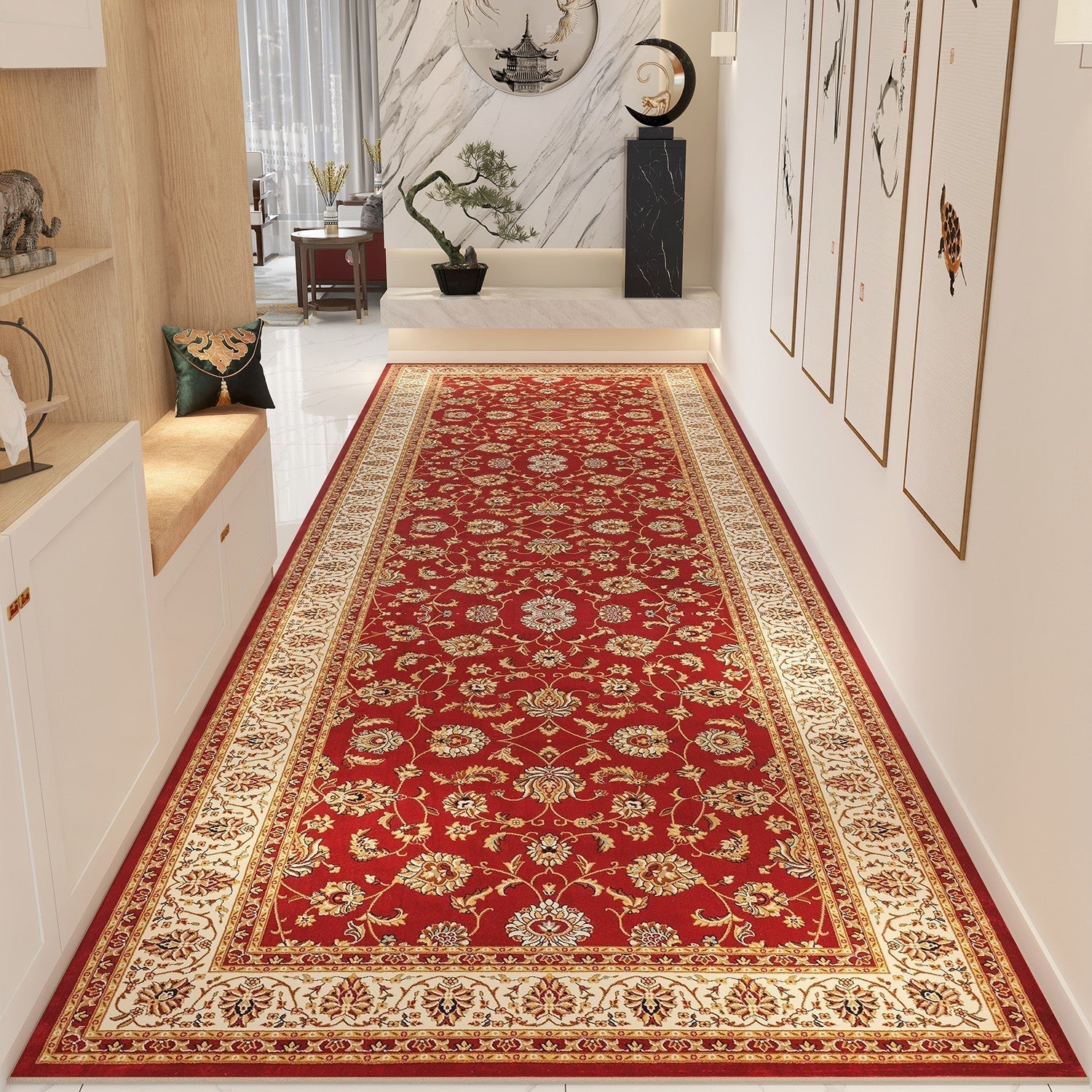 Extra Long Narrow Hallway Runners, Colorful Persian Runner Rugs for Bedside, Non Slip Entrance Runner Rugs, Washable Entryway Runner Rug Ideas, Kitchen Runner Rugs-LargePaintingArt.com