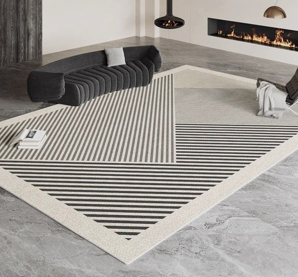 Geometric Contemporary Rugs Next to Bed, Abstract Contemporary Modern Rugs, Modern Rugs for Living Room, Modern Rugs for Dining Room-LargePaintingArt.com