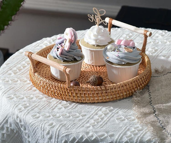 Small Rattan Storage Basket, Fruit Basket, Round Storage Basket with Handle, Kitchen Storage Baskets, Woven Storage Baskets-LargePaintingArt.com
