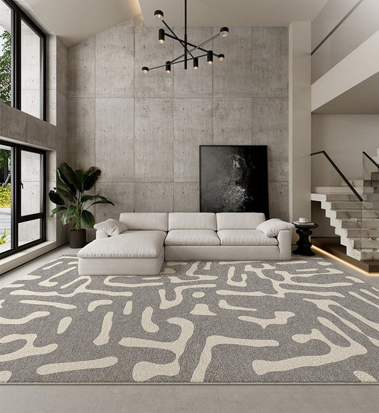 Modern Rugs for Living Room, Gray Modern Rugs for Bedroom, Large Geometric Rugs, Contemporary Area Rugs for Dining Room-LargePaintingArt.com