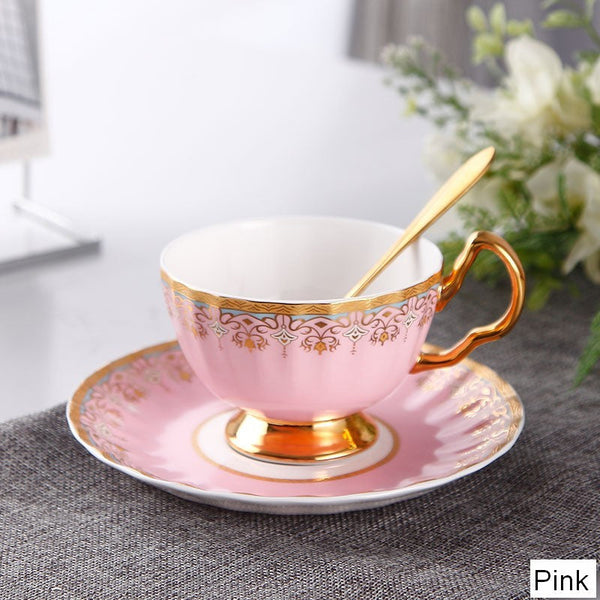 Pink Blue White Porcelain Tea Cup Saucer Set, Unique British Tea Cup and Saucer in Gift Box, Elegant British Ceramic Coffee Cups for Traditional Afternoon Tea-LargePaintingArt.com