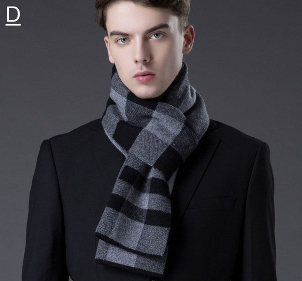 Cashmere Scarf for Gentleman, Long Thick Wool Scarf, Men's Winter Scarf, Red Gray Fashion Scarf, Christmas Gift for Men, Men's Wool Scarf Winter-LargePaintingArt.com