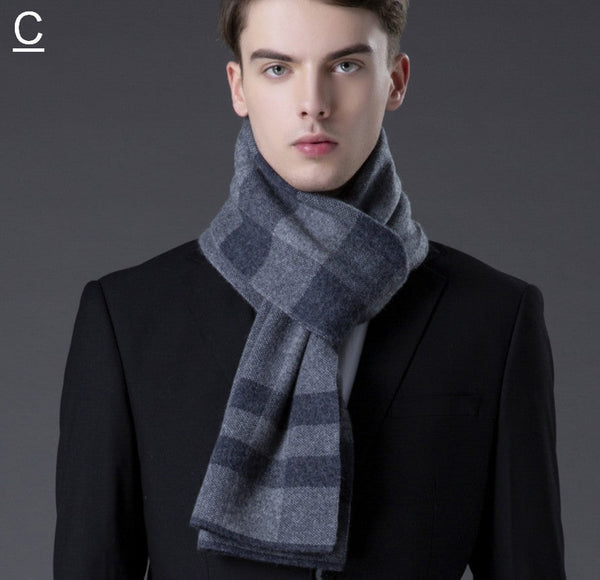 Cashmere Scarf for Gentleman, Long Thick Wool Scarf, Men's Winter Scarf, Red Gray Fashion Scarf, Christmas Gift for Men, Men's Wool Scarf Winter-LargePaintingArt.com