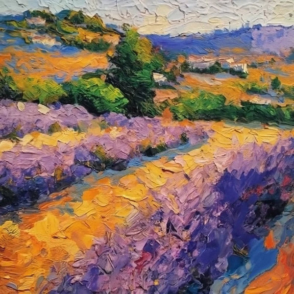 Original Small Landscape Paintings, Heavy Texture Hand Painted Art, Easy Landscape Painting Ideas, Provence Lavender Field Cypress Tree Painting, Simple Small Canvas Paintings-LargePaintingArt.com