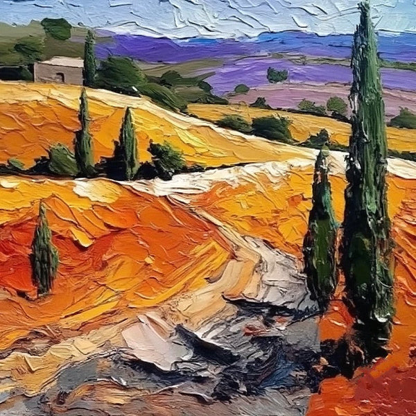Simple Small Canvas Paintings, Original Small Landscape Paintings, Provence Flower Field Landscape Painting, Heavy Texture Canvas Art, Easy Landscape Painting Ideas-LargePaintingArt.com
