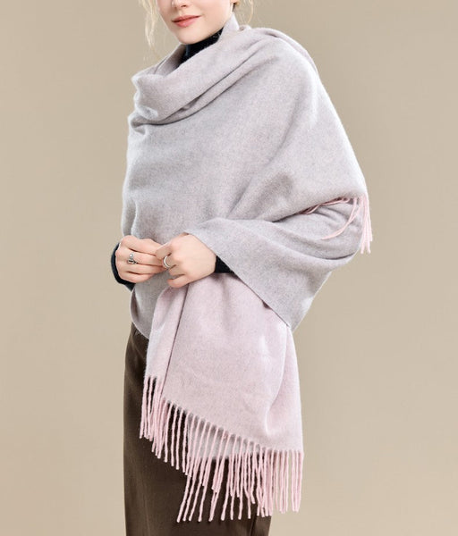 Light Gray and Dusty Rose Fashion Scarf, Christmas Gift, Gifts for Her, Long Wool Scarf, Soft Wool Scarf for Women, Warm Cape, Evening Wrap, Winter Shawl, Elegant Shawl-LargePaintingArt.com