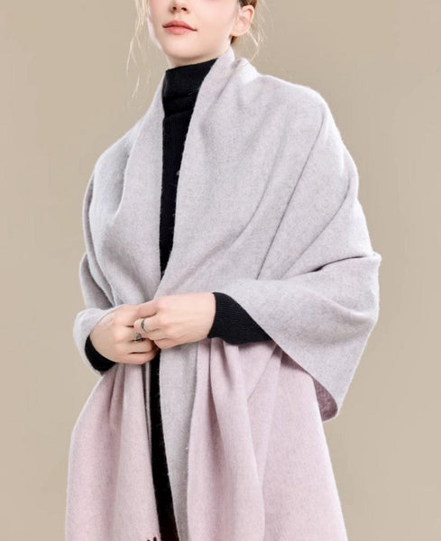 Light Gray and Dusty Rose Fashion Scarf, Christmas Gift, Gifts for Her, Long Wool Scarf, Soft Wool Scarf for Women, Warm Cape, Evening Wrap, Winter Shawl, Elegant Shawl-LargePaintingArt.com