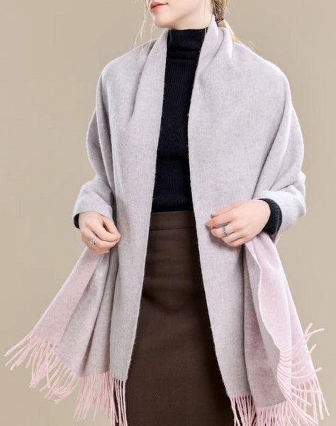 Light Gray and Dusty Rose Fashion Scarf, Christmas Gift, Gifts for Her, Long Wool Scarf, Soft Wool Scarf for Women, Warm Cape, Evening Wrap, Winter Shawl, Elegant Shawl-LargePaintingArt.com