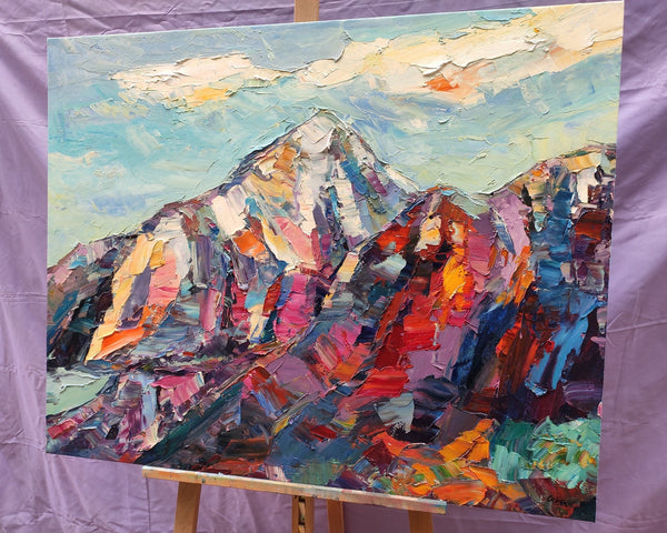 Abstract Mountain Painting, Landscape Wall Art Paintings, Custom Original Landscape Painting, Mountain Landscape Painting-LargePaintingArt.com