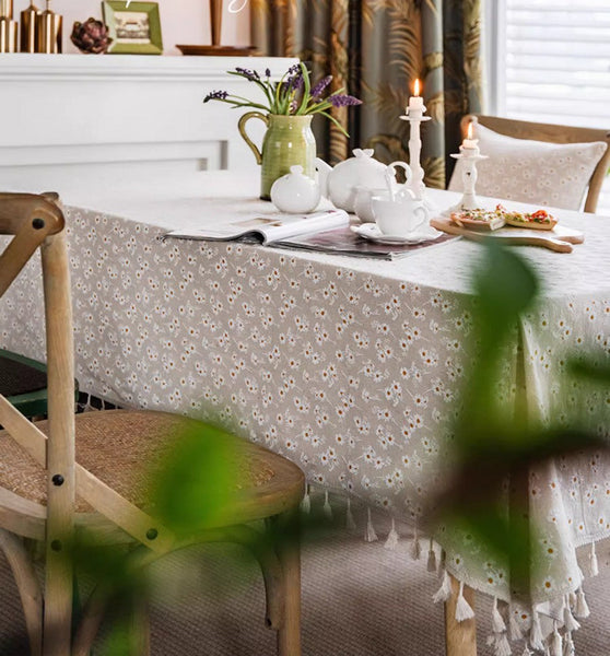 Rustic Flower Pattern Table Covers for Kitchen, Large Rectangle Tablecloth for Dining Room Table, Linen Rectangular Tablecloth for Oval Table, Country Farmhouse Tablecloth-LargePaintingArt.com