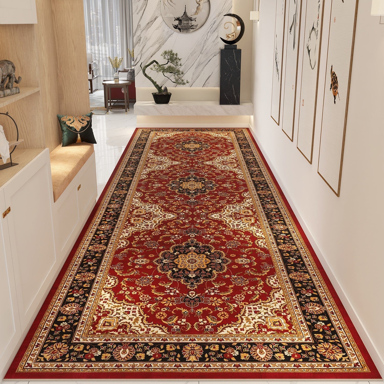 Kitchen Runner Rugs, Extra Long Narrow Hallway Runners, Colorful Persian Runner Rugs for Bedside, Non Slip Entrance Runner Rugs, Washable Entryway Runner Rug Ideas-LargePaintingArt.com