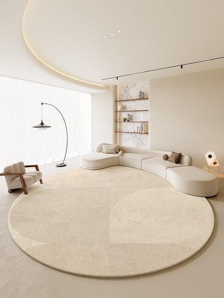 Modern Rugs for Living Room, Contemporary Cream Color Rugs for Bedroom, Circular Modern Rugs under Chairs, Geometric Round Rugs for Dining Room-LargePaintingArt.com
