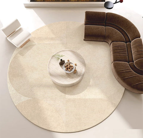 Unique Modern Rugs for Living Room, Geometric Round Rugs for Dining Room, Contemporary Cream Color Rugs for Bedroom, Circular Modern Rugs under Chairs-LargePaintingArt.com