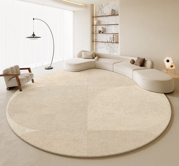 Modern Rugs for Living Room, Contemporary Cream Color Rugs for Bedroom, Circular Modern Rugs under Chairs, Geometric Round Rugs for Dining Room-LargePaintingArt.com