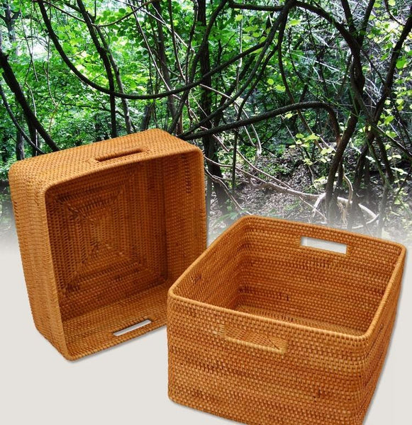 Rectangular Storage Basket for Shelves, Rattan Storage Basket for Kitchen, Storage Baskets for Bathroom, Woven Storage Baskets for Clothes-LargePaintingArt.com