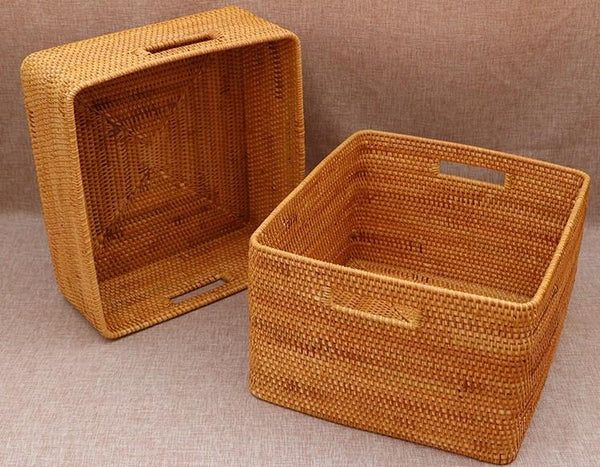 Rectangular Storage Basket for Shelves, Rattan Storage Basket for Kitchen, Storage Baskets for Bathroom, Woven Storage Baskets for Clothes-LargePaintingArt.com