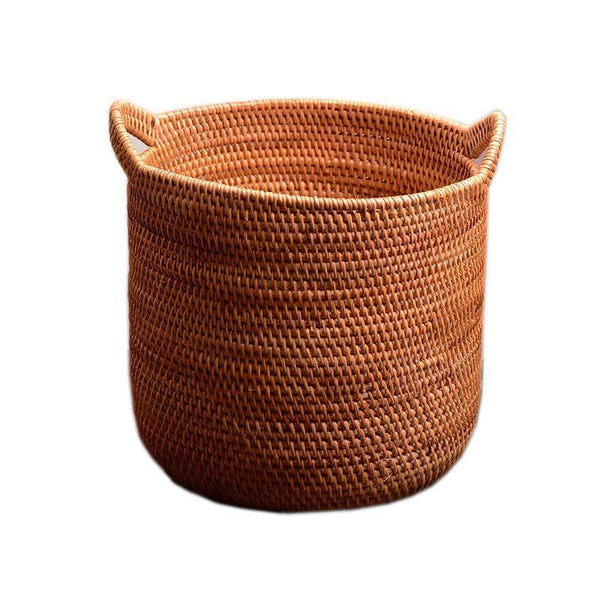 Large Woven Storage Basket with Handle, Large Rattan Basket, Large Round Storage Basket for Bathroom-LargePaintingArt.com