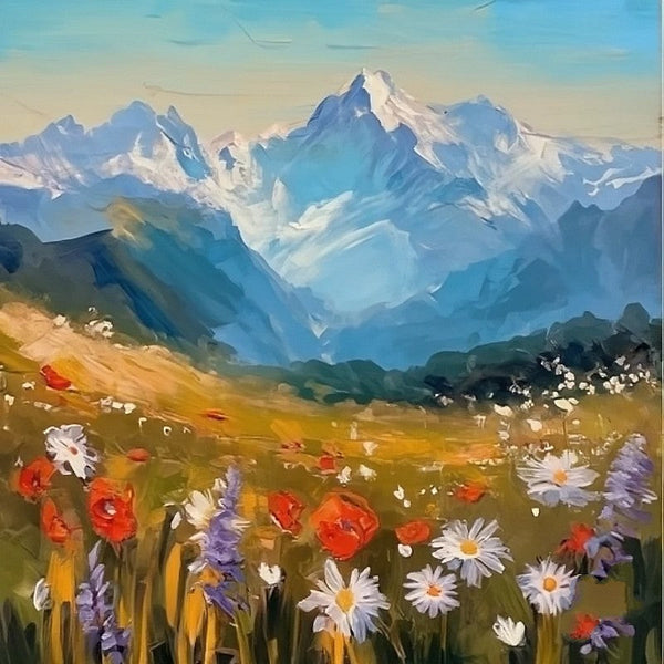 The Alps Mountain Painting, Original Small Landscape Paintings, Heavy Texture Canvas Art, Small Canvas Paintings, Easy Landscape Painting Ideas, Simple Small Canvas Paintings-LargePaintingArt.com