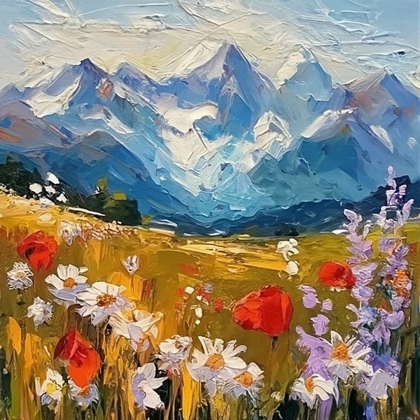 Original Small Landscape Paintings, Heavy Texture Canvas Art, The Alps Mountain Painting, Small Canvas Paintings, Easy Landscape Painting Ideas, Simple Small Canvas Paintings-LargePaintingArt.com