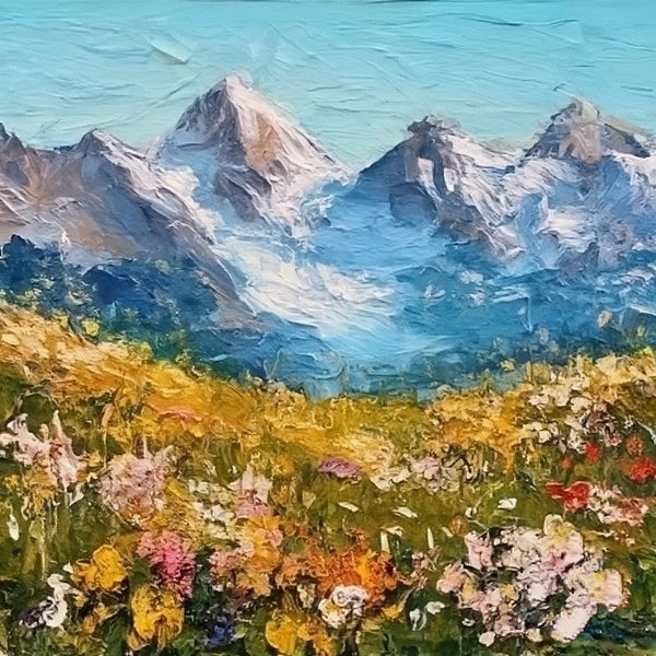 Heavy Texture Canvas Art, Small Canvas Paintings, The Alps Mountain Painting, Original Small Landscape Paintings, Easy Landscape Painting Ideas, Simple Small Canvas Paintings-LargePaintingArt.com