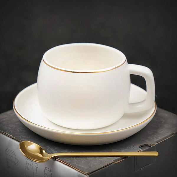 Ceramic Cup and Saucer for Office, Round Coffee Cup and Saucer Set, White Coffee Cup, Green Coffee Mug, Black Coffee Cups, 8 oz Porcelain Coffee Cups-LargePaintingArt.com