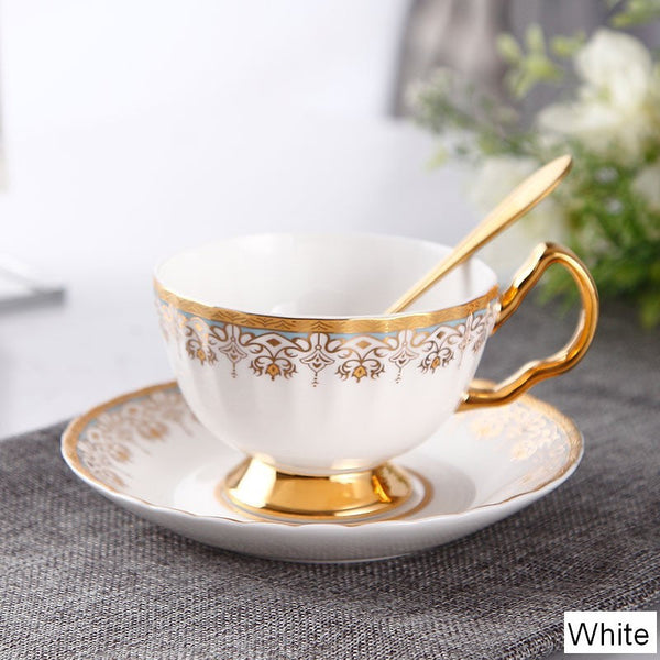 Pink Blue White Porcelain Tea Cup Saucer Set, Unique British Tea Cup and Saucer in Gift Box, Elegant British Ceramic Coffee Cups for Traditional Afternoon Tea-LargePaintingArt.com