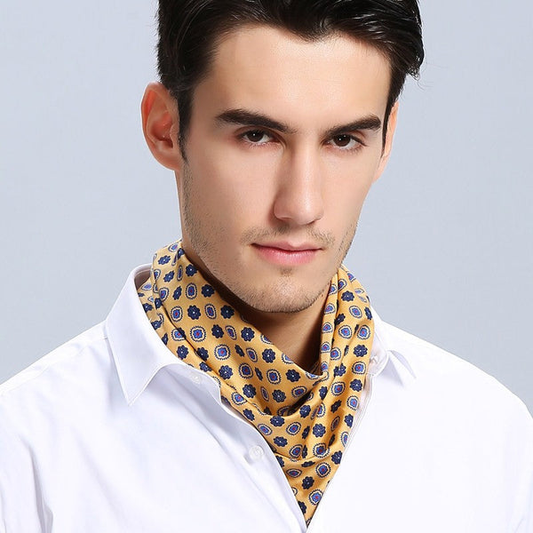 Lightweight Silk Scarf Men, Short Silk Scarf Business, Mens Silk Head Scarf, Mens Silk Neck Scarf, Silk Scarf For Work, Casual Silk Scarf Mens, Silk Ascot Scarf Men-LargePaintingArt.com