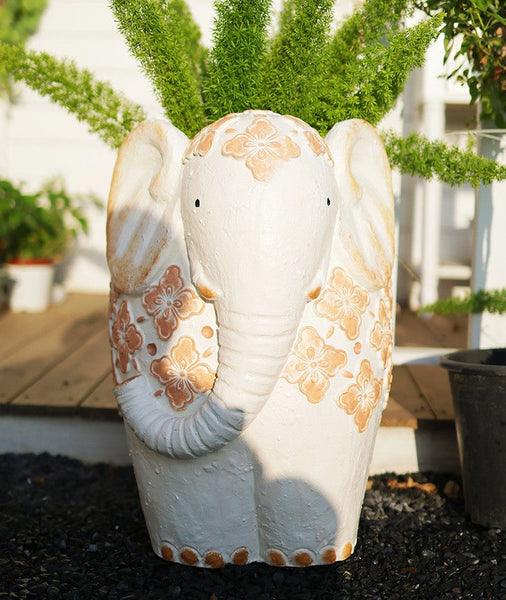 Animal Statue for Garden Ornaments, Oversized Modern Garden Flower Pot, Extra Large Elephant Garden Flowerpots, Resin Statue for Garden, Villa Outdoor Garden Flower Pots-LargePaintingArt.com