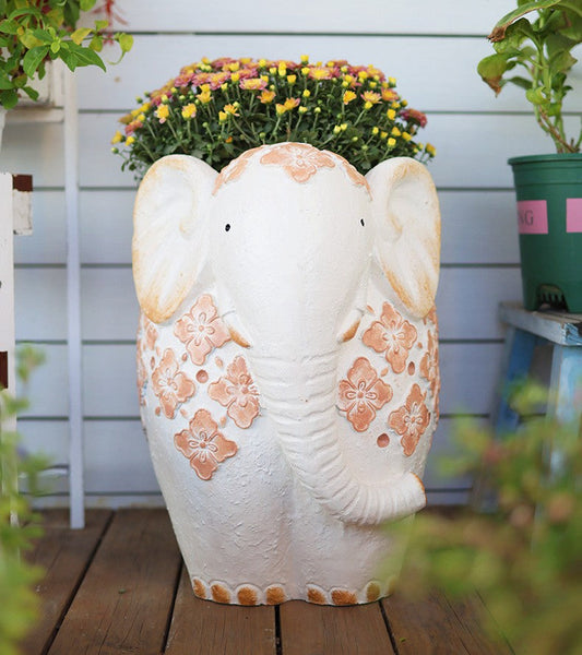 Animal Statue for Garden Ornaments, Oversized Modern Garden Flower Pot, Extra Large Elephant Garden Flowerpots, Resin Statue for Garden, Villa Outdoor Garden Flower Pots-LargePaintingArt.com