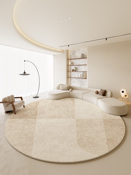 Abstract Contemporary Rugs for Bedroom, Modern Cream Color Rugs for Living Room, Modern Round Rugs under Coffee Table, Circular Rugs for Dining Table-LargePaintingArt.com