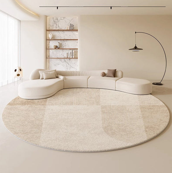 Abstract Contemporary Rugs for Bedroom, Modern Cream Color Rugs for Living Room, Modern Round Rugs under Coffee Table, Circular Rugs for Dining Table-LargePaintingArt.com