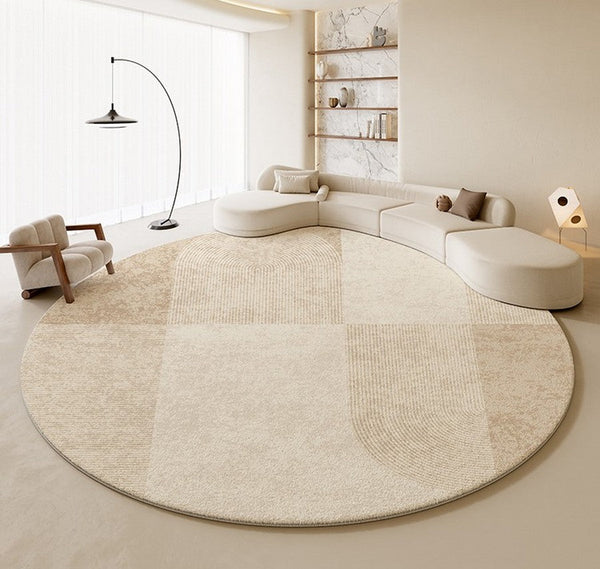 Modern Round Rugs under Coffee Table, Circular Rugs for Dining Table, Abstract Contemporary Rugs for Bedroom, Modern Cream Color Rugs for Living Room-LargePaintingArt.com