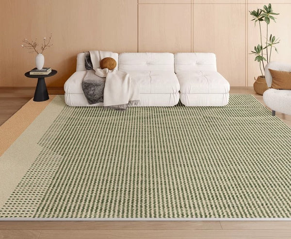 Contemporary Abstract Rugs for Dining Room, Living Room Modern Rug Ideas, Bedroom Floor Rugs, Green Abstract Rugs for Living Room-LargePaintingArt.com