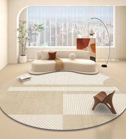 Contemporary Round Rugs, Bedroom Modern Round Rugs, Circular Modern Rugs under Dining Room Table, Geometric Modern Rug Ideas for Living Room-LargePaintingArt.com