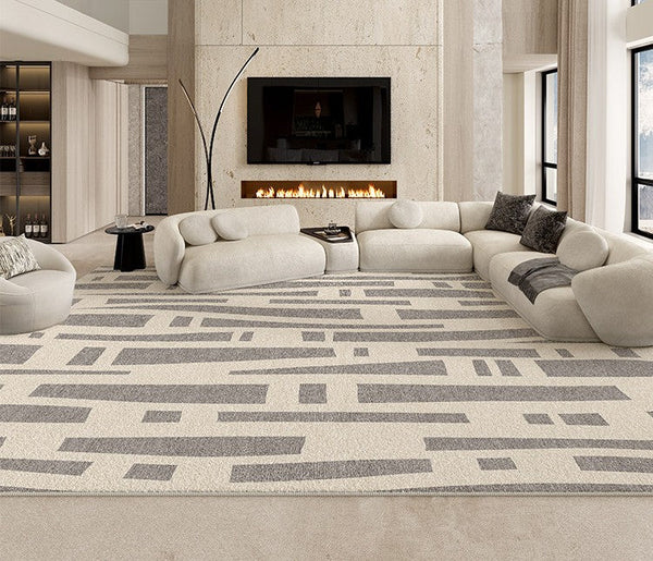 Large Modern Rugs for Living Room, Gray Geometric Area Rugs for Bedroom, Contemporary Area Rugs for Dining Room-LargePaintingArt.com
