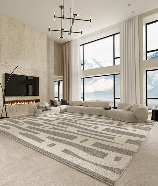 Large Modern Rugs for Living Room, Gray Geometric Area Rugs for Bedroom, Contemporary Area Rugs for Dining Room-LargePaintingArt.com