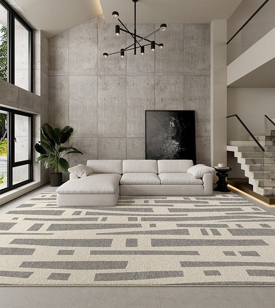 Large Modern Rugs for Living Room, Gray Geometric Area Rugs for Bedroom, Contemporary Area Rugs for Dining Room-LargePaintingArt.com