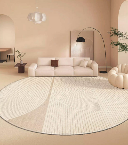 Simple Contemporary Round Rugs, Circular Modern Rugs under Dining Room Table, Bedroom Modern Round Rugs, Geometric Modern Rug Ideas for Living Room-LargePaintingArt.com