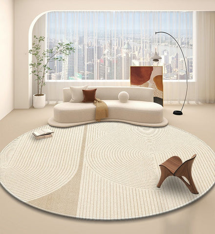 Simple Contemporary Round Rugs, Circular Modern Rugs under Dining Room Table, Bedroom Modern Round Rugs, Geometric Modern Rug Ideas for Living Room-LargePaintingArt.com