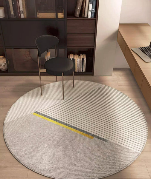 Modern Round Rugs under Coffee Table, Dining Room Modern Rugs, Gray Contemporary Round Rugs under Chairs, Circular Area Rugs for Bedroom-LargePaintingArt.com